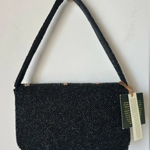 Made in India Tik Tok Viral Beaded Shoulder Bag Black Star Rhinestones Jewels - Picture 5 of 5